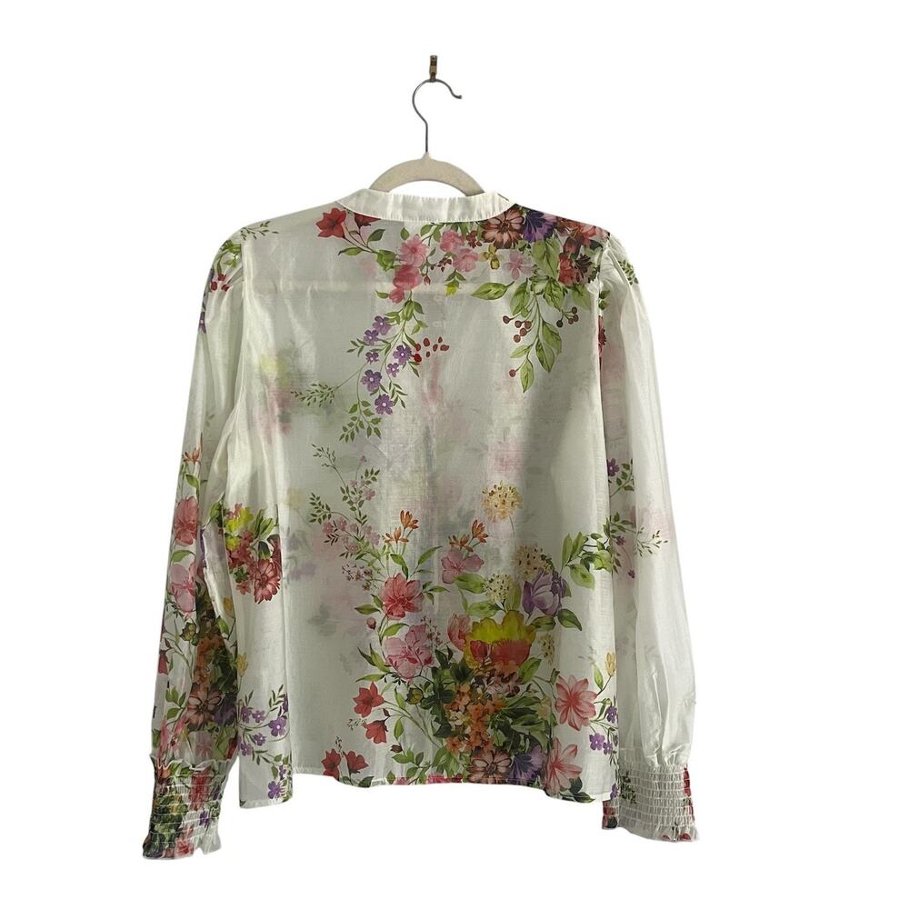 Bailey 44 Cream floral Blouse Romantic Prairie Cottage Core Sz Large Semi Sheer - Picture 4 of 11